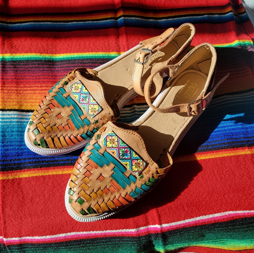 EUC! Colorful Leather Huarache Sandals